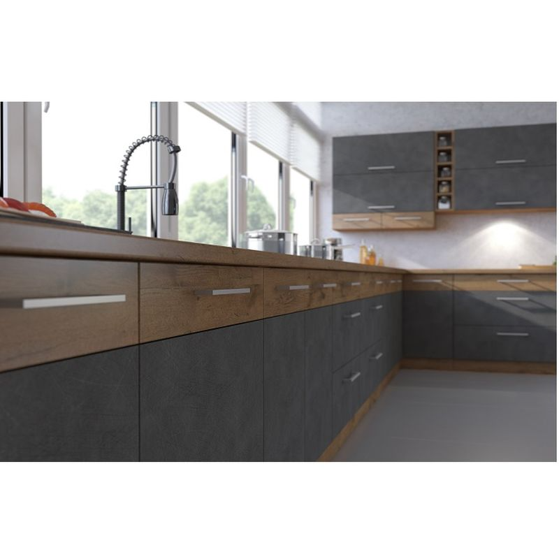 Vysoká skrinka, sivá matná/dub lancelot, 60 DPS-210 3S 1F, 1x dvierka a 3x zásuvka