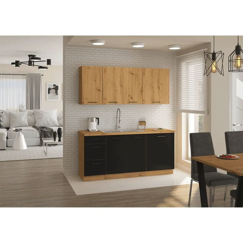 Skrinka na vstavanú chladničku, čierny mat-dub artisan, 60 LO-210 2F, 2x dvierka