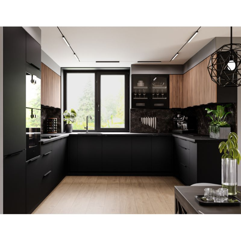 Spodná rohová skrinka, orech okapi-čierna, 90x90 DN 2F BB, 2x dvierka