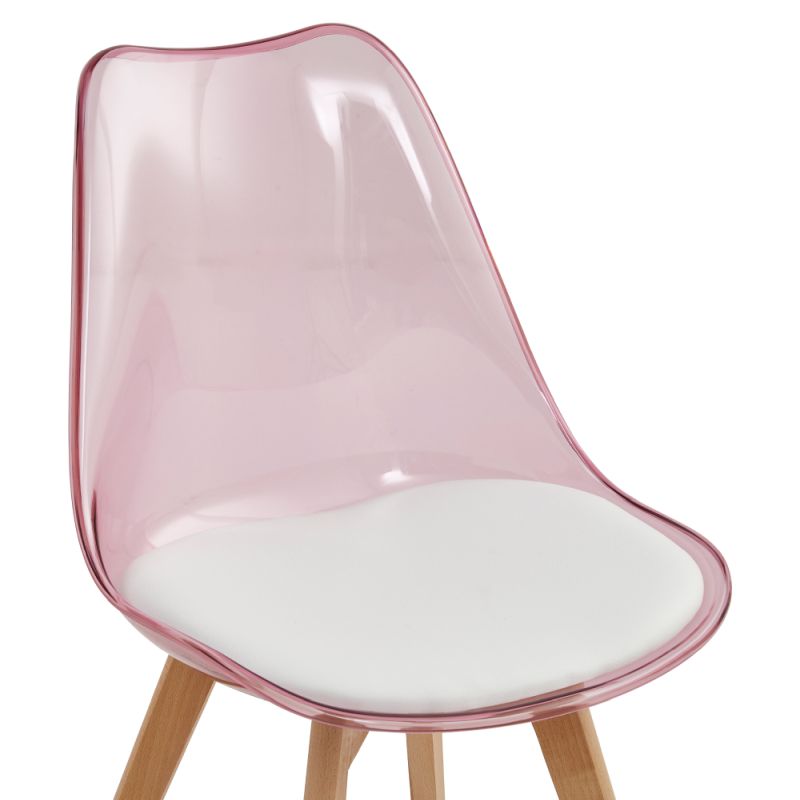 Plastová stolička transparentná ružová, akryl-ekokoža-buk