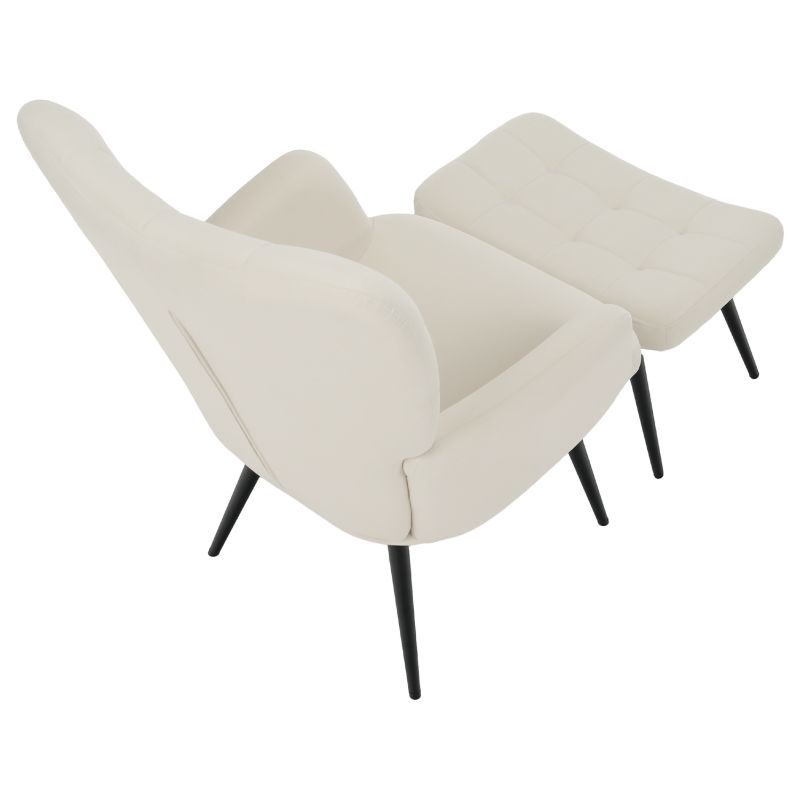 Luxusné kreslo s podnožou, biela Velvet látka a čierne nohy