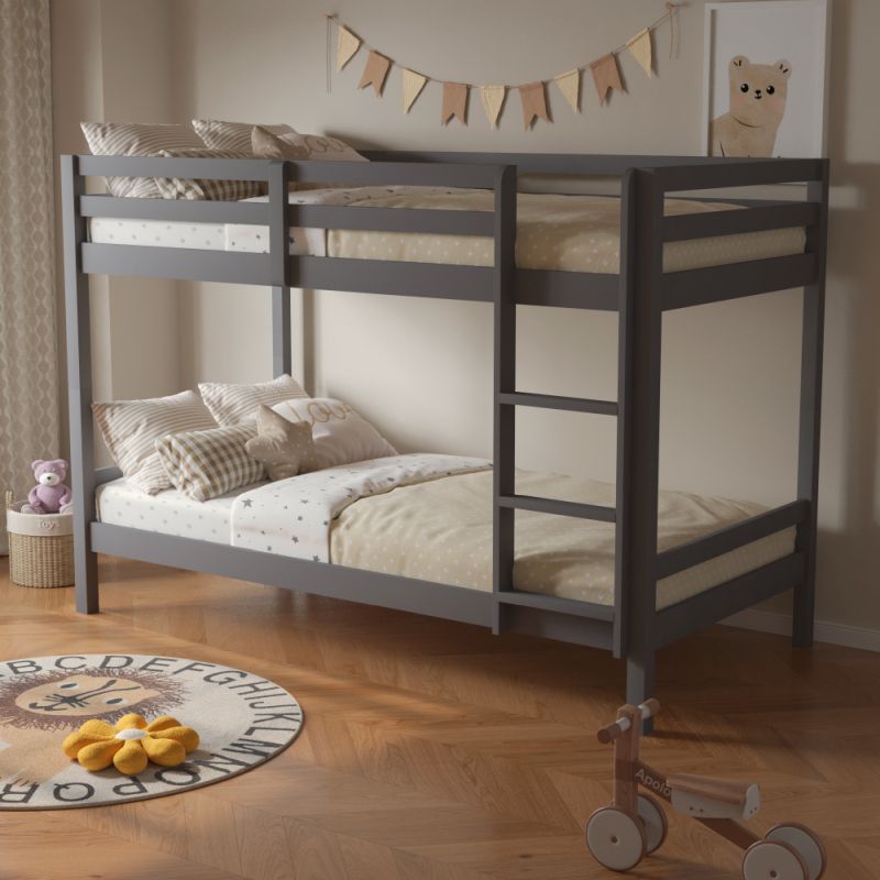 Neprehliadnuteľná poschodová posteľ , 90x200, masívne drevo, sivá