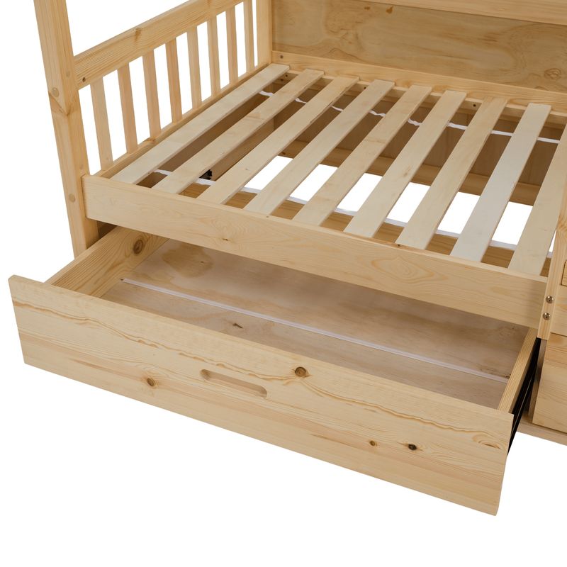 Pohodlná montessori posteľ v tvare domčeka, 90x200, prírodná, masív