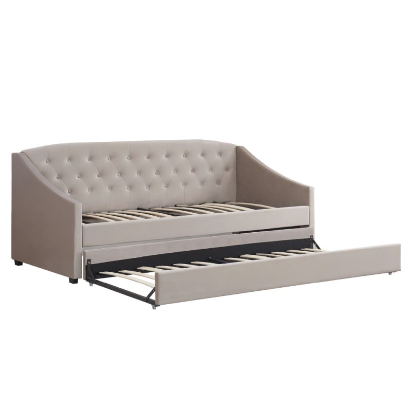 Rozkladacia posteľ s prístelkou, čalúnená látkou v prevedení hnedosivá Taupe