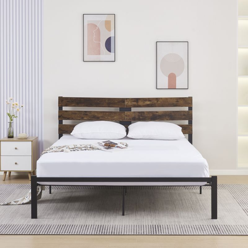 Manželská posteľ s roštom, dub rustikal-kov, 180x200