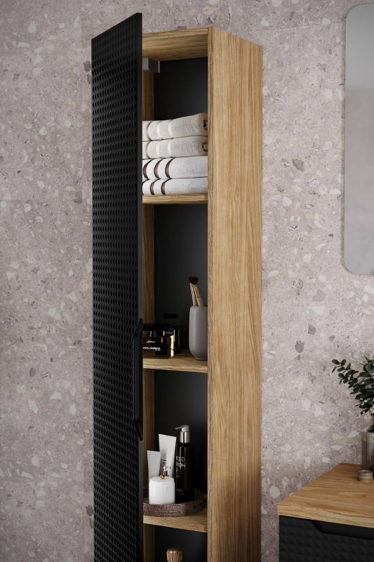 Skrinka do kúpeľne 80-01-1D, dub olejovany-čierna, 1x dvierka