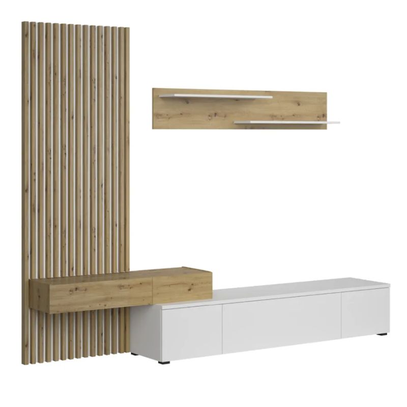 Štýlová obývacia stena, biela-dub artisan