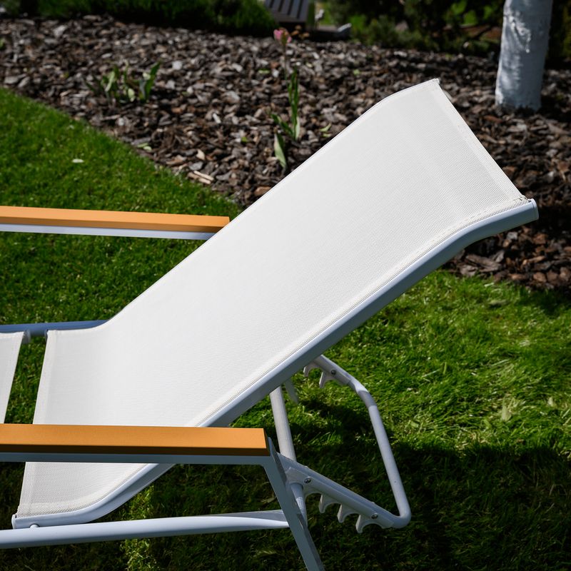 Záhradné ležadlo, biela oceľ-dub