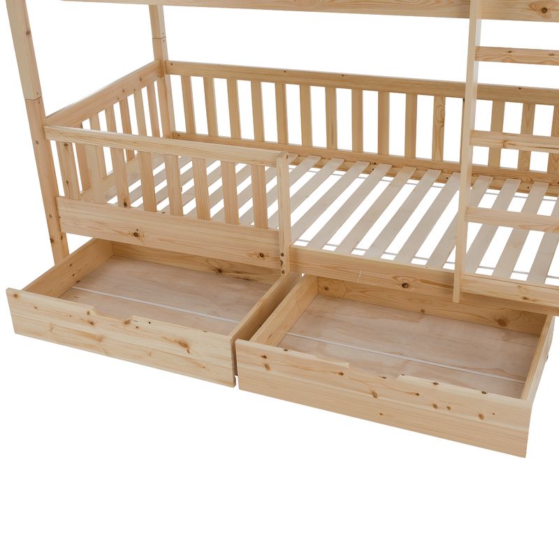 Poschodová posteľ v tvare domčeka bez prístelky, prírodná