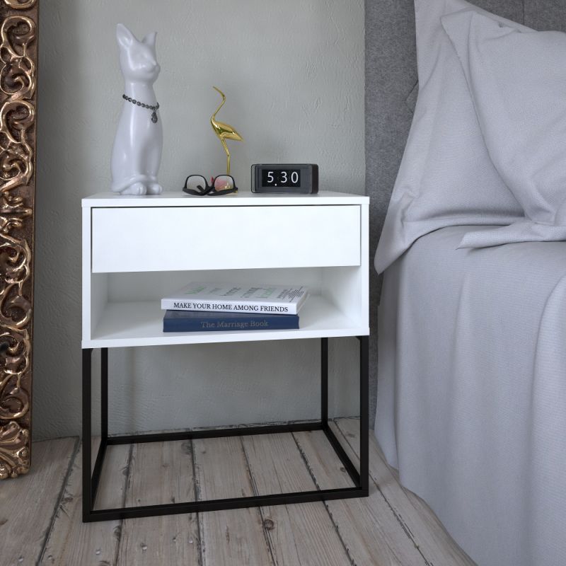 Nočný stolík, príručný stolík, biela-čierna