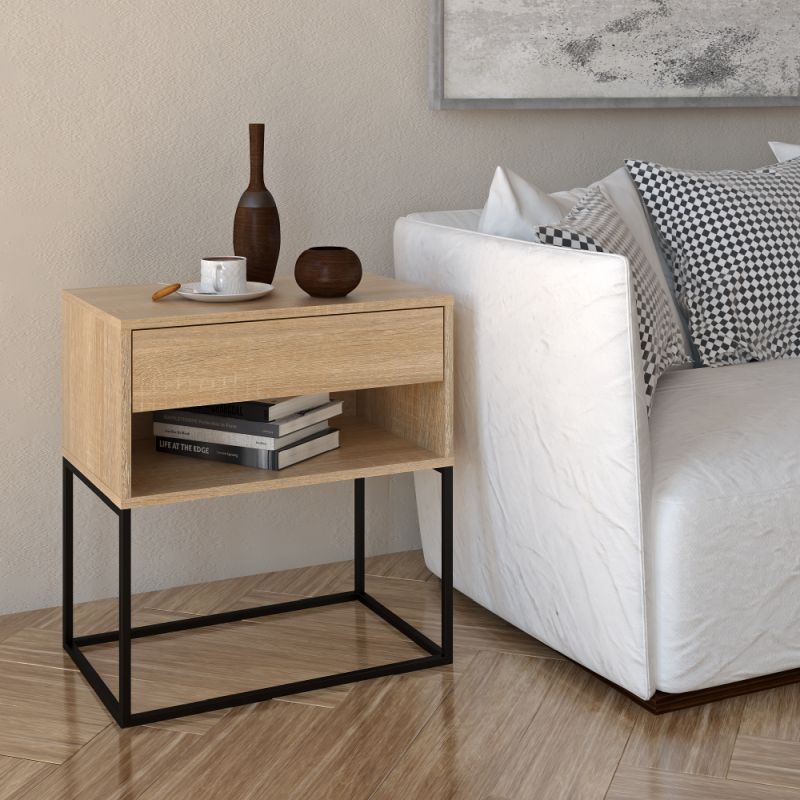 Nočný stolík, príručný stolík, dub sonoma-čierna