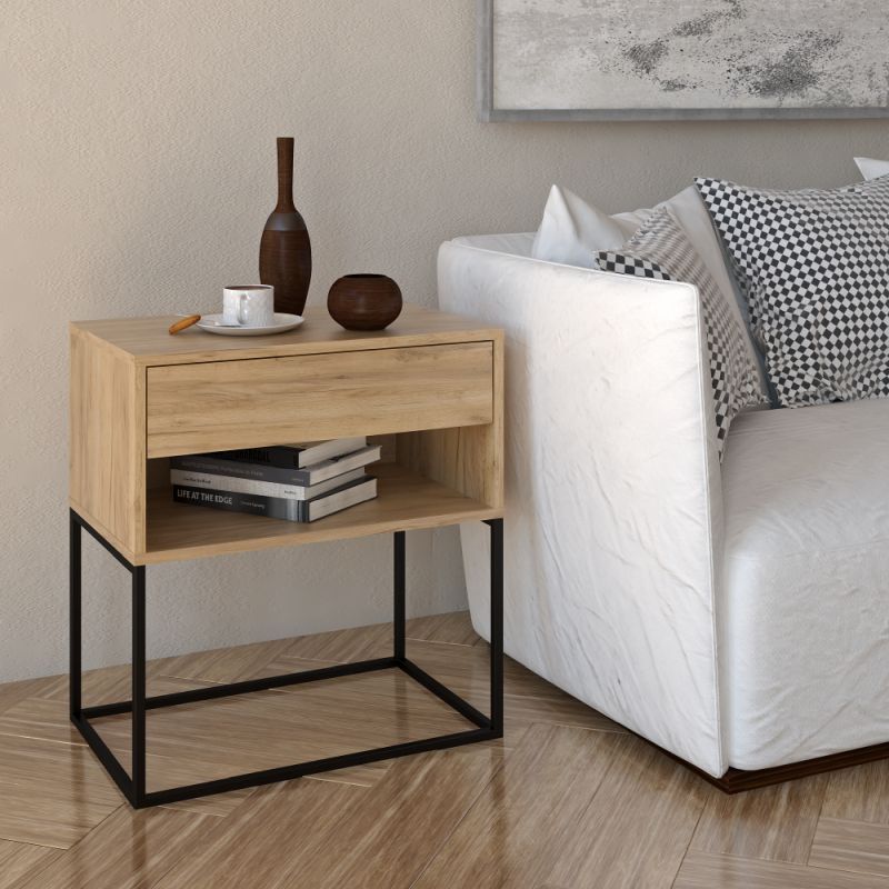 Nočný stolík, príručný stolík, dub artisan-čierna