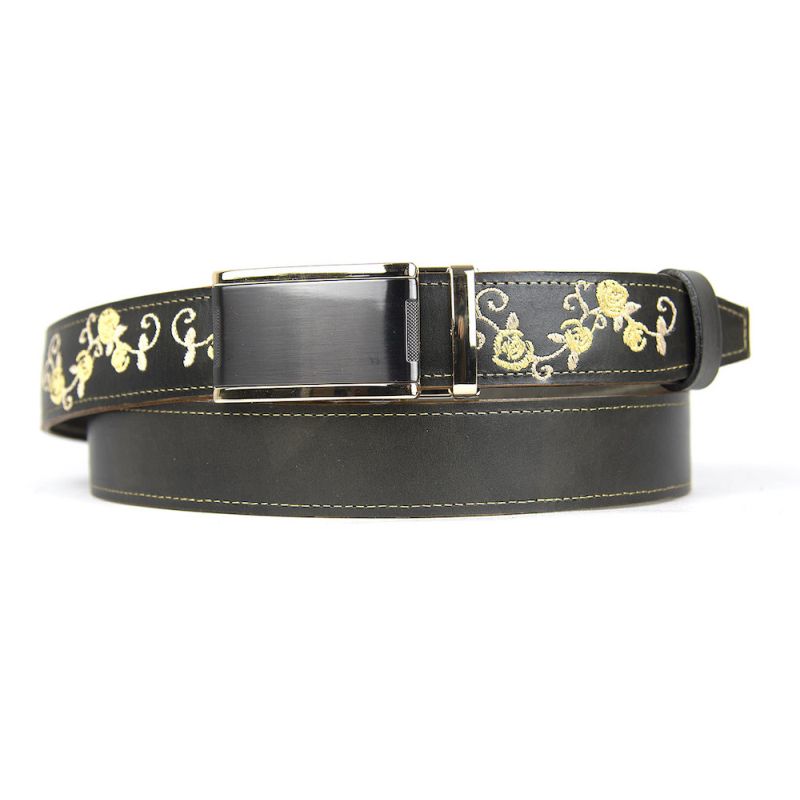 Kožený opasok s výšivkou, automatická pracka, 147cm, Limitovaná edícia 12