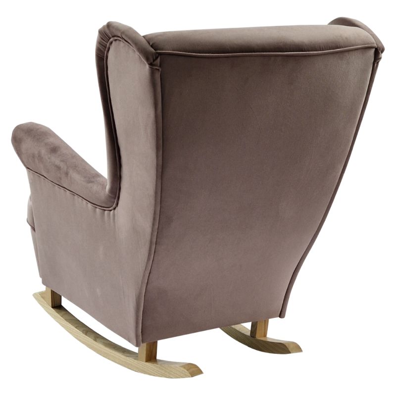 Hojdacie kreslo ušiak, ružové s nohami vo farbe buk