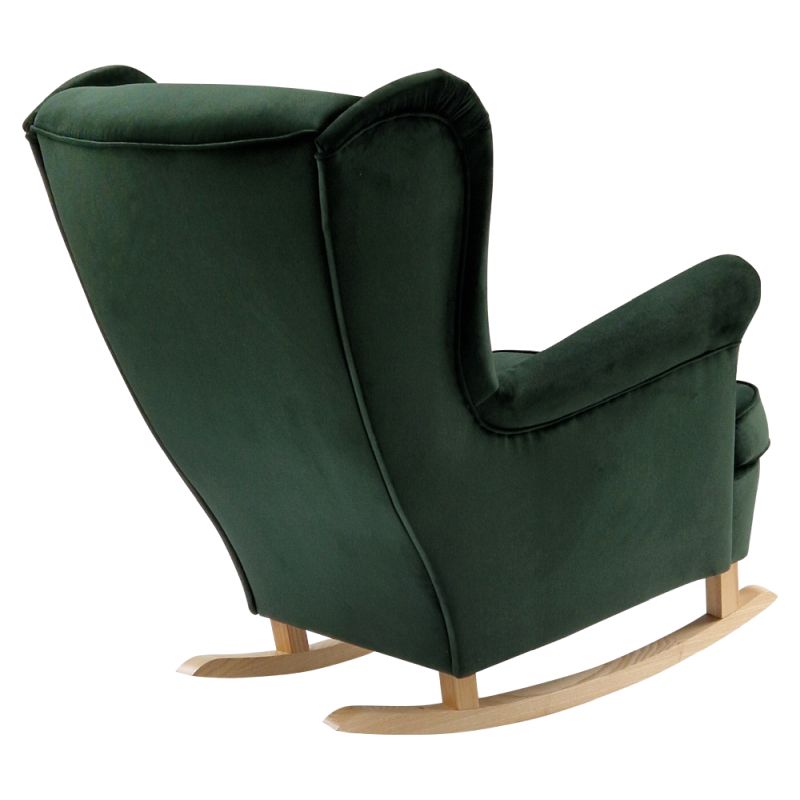 Hojdacie kreslo ušiak, zelené s nohami vo farbe buk