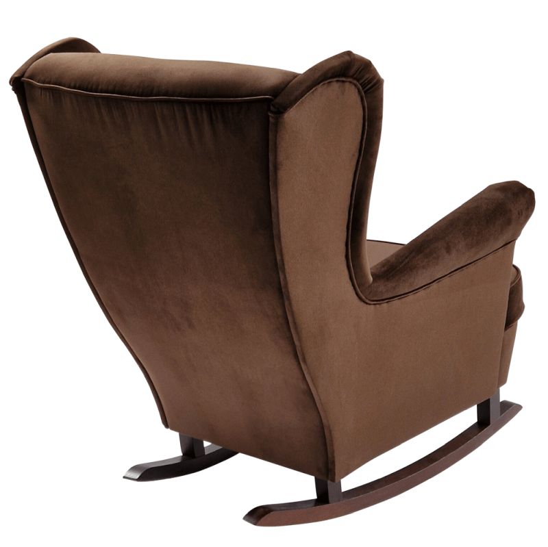 Hojdacie kreslo ušiak, hnedé s nohami vo farbe orech