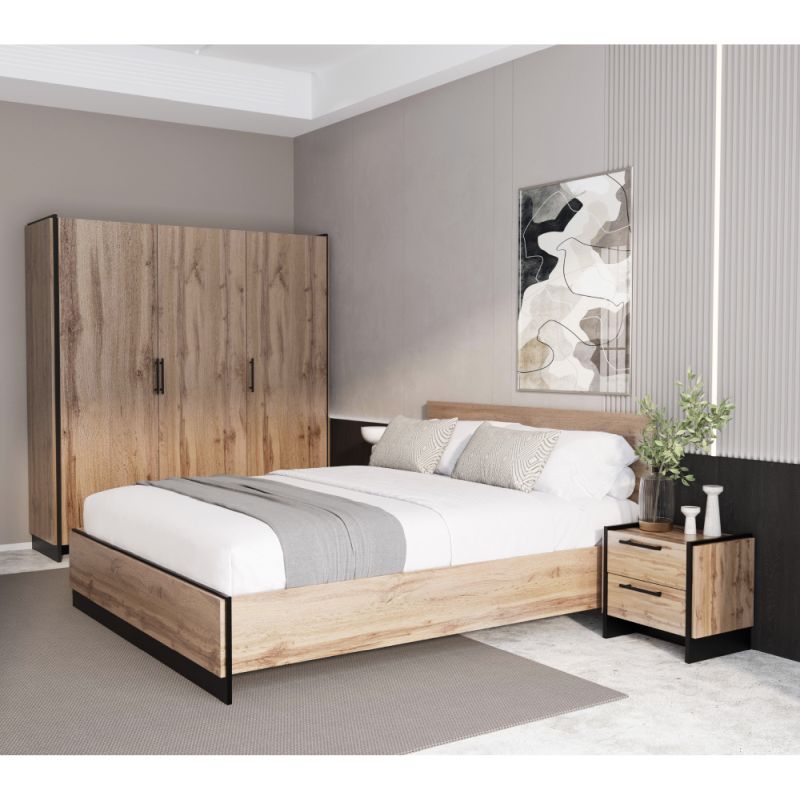 Nočný stolík 2S, 2x šuplík, dub wotan-čierna