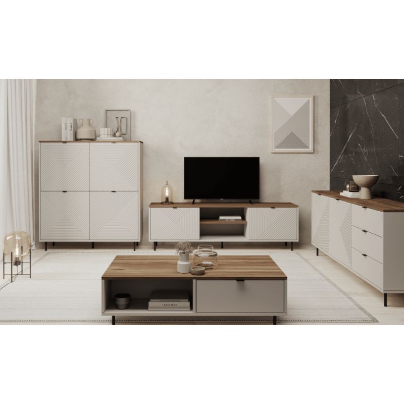 TV stolík 180, 2xdvierka, kašmír-dub castello