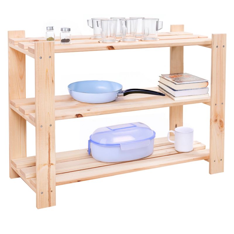 Regál s tromi poličkami, prírodná borovica