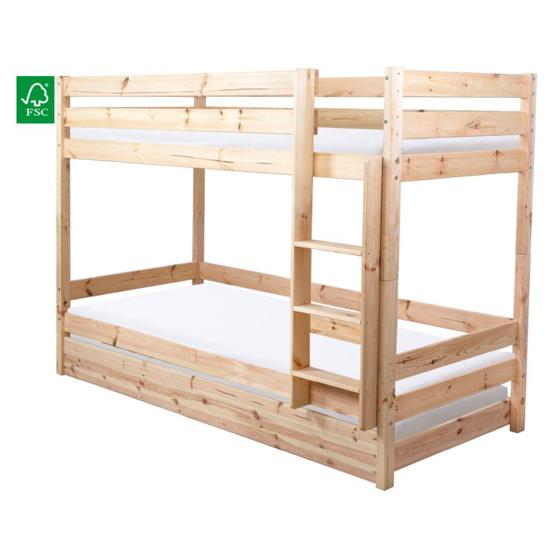 Poschodová posteľ so zábranou 90x200, masív-smrek