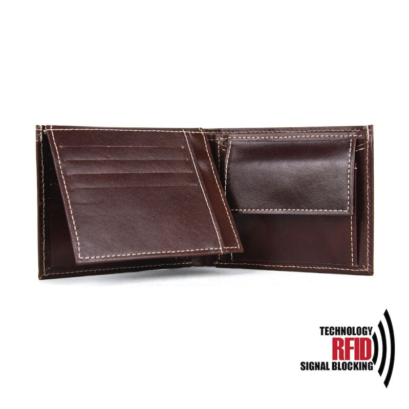 Ochranná RFID kožená peňaženka z pravej kože v tmavo hnedej farbe