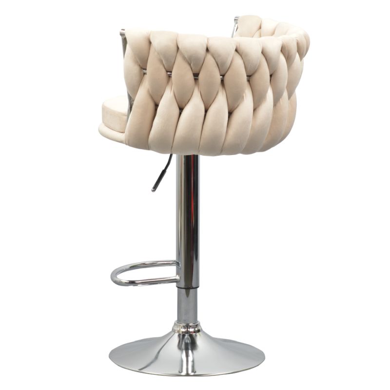 Dizajnová barová stolička, béžová Velvet látka-chróm
