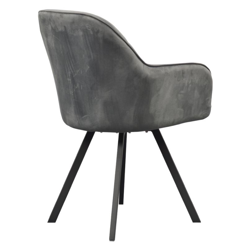 Pohodlné otočné prešívané jedálenské kreslo, tmavosivá Velvet látka