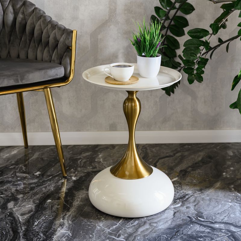 Štýlový príručný stolík, biela Ivory-zlatá