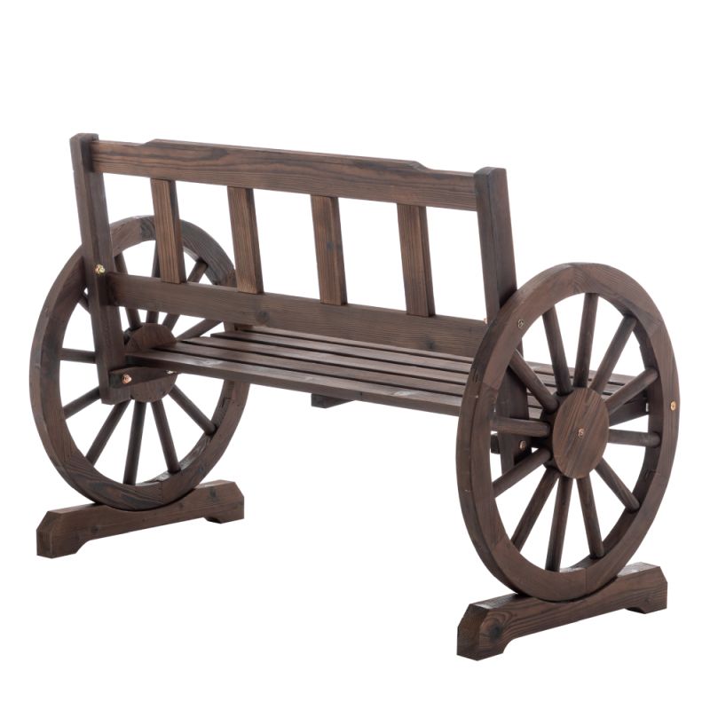 Záhradná drevená lavička s opierkami v tvare kolesa 104 cm, hnedá