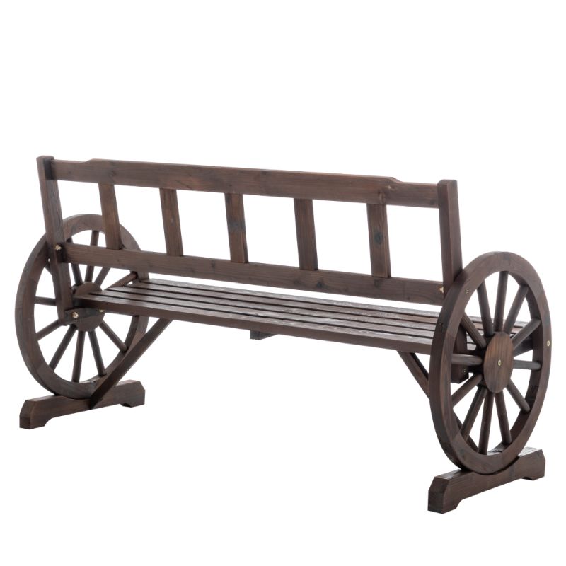 Záhradná drevená lavička s opierkami v tvare kolesa 142 cm, hnedá