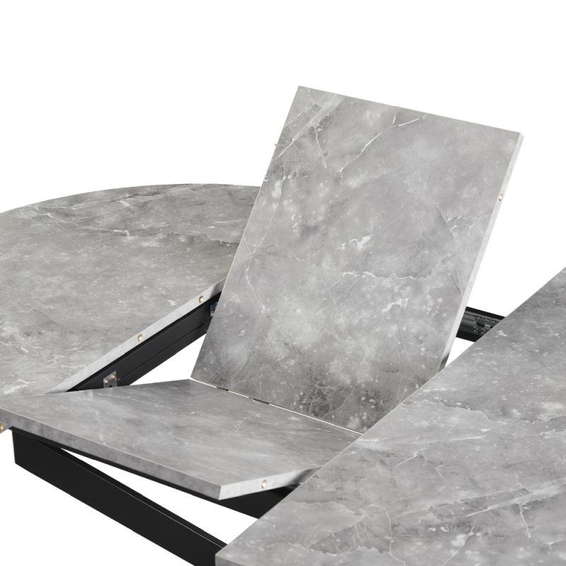 Okrúhly jedálenský rozkladací stôl, betón-čierna, 100-140 cm