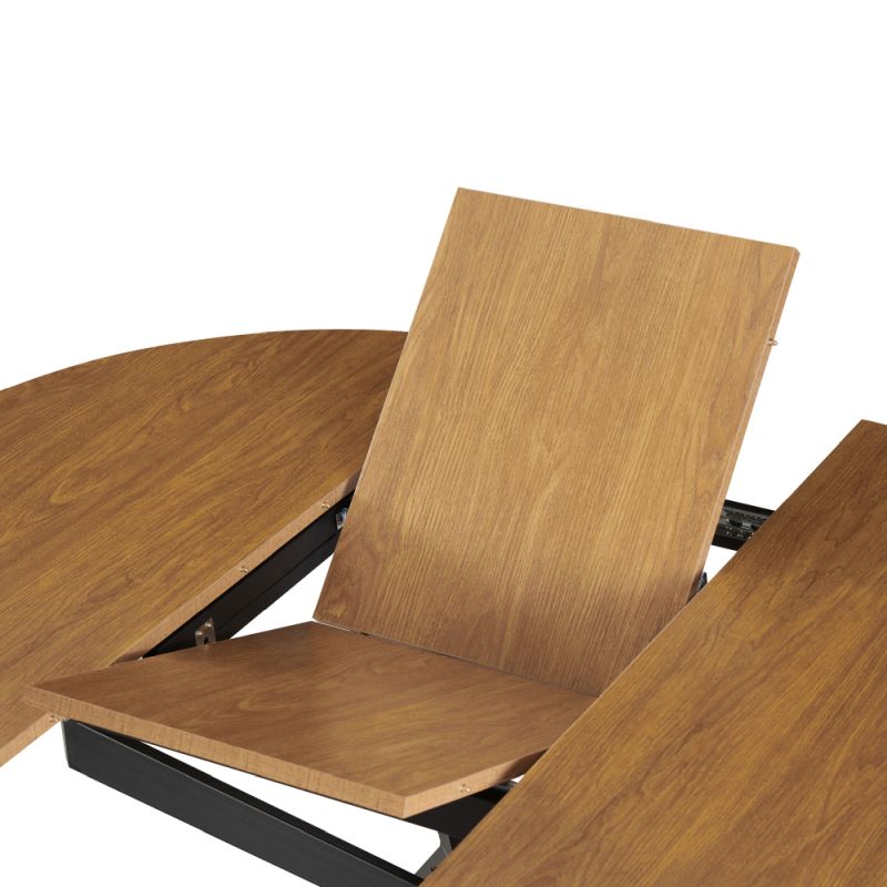 Okrúhly jedálenský rozkladací stôl, dub svetlý-čierna, 100-140 cm