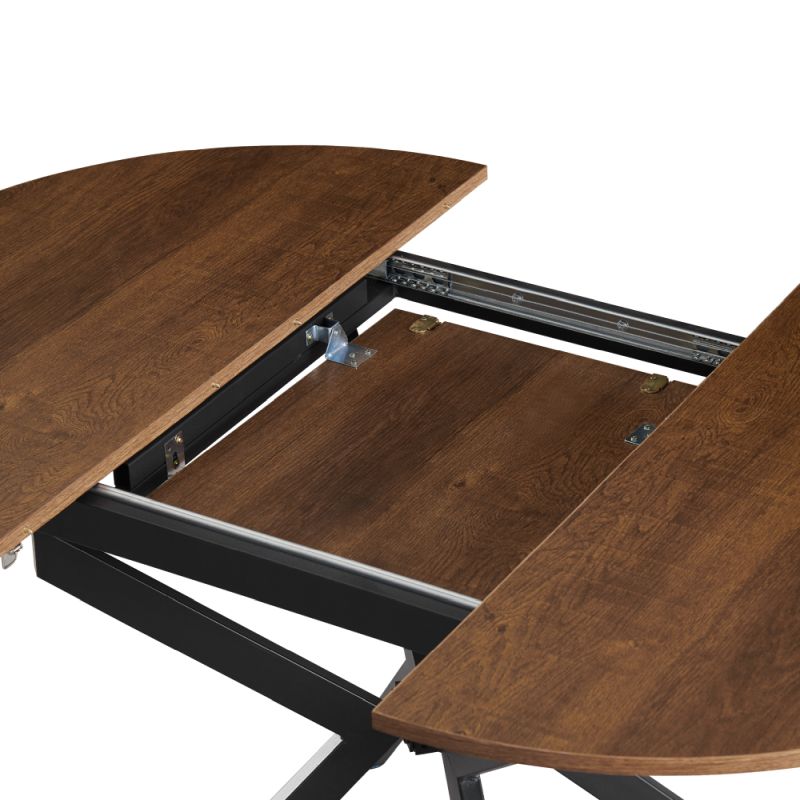 Okrúhly jedálenský rozkladací stôl, dub tmavý-čierna, 100-140 cm