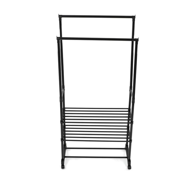 Stojan na šaty čierny, dvojramenný s tromi policami