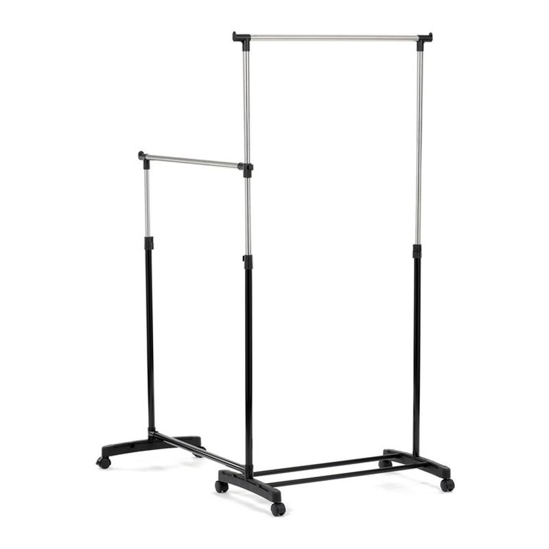 Stojan na šaty čierny, dvojramenný s kolieskami