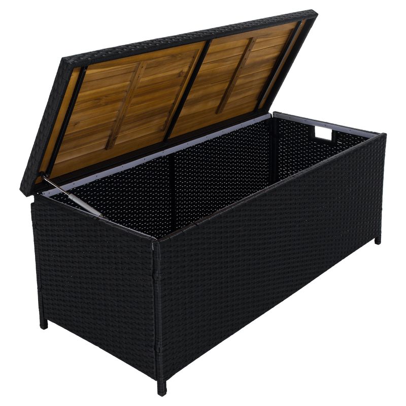 Multifunkčný záhradný úložný box-lavica, čierna-prírodná-krémová