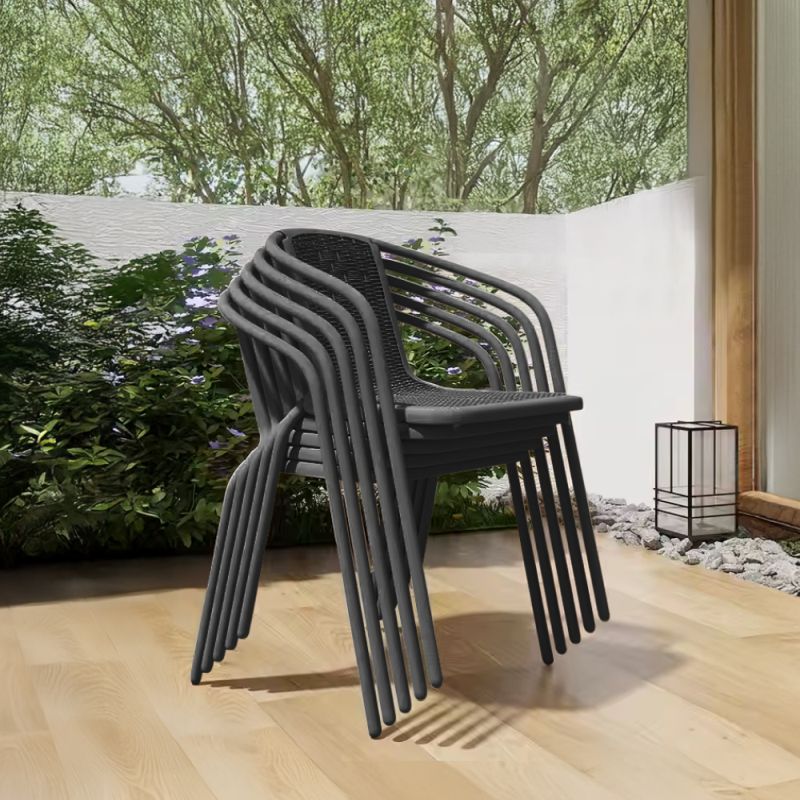 Záhradná stohovateľná stolička, oceľ-plast, čierna