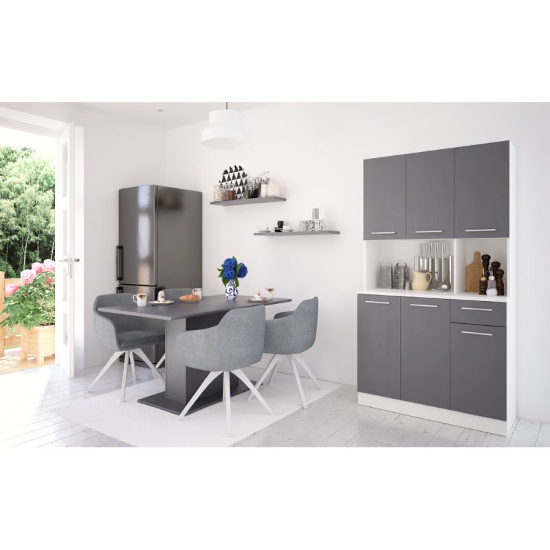 Šesťdverový kredenec, biela-grafit