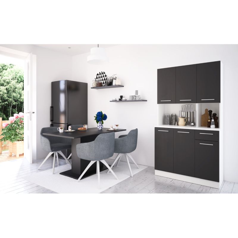 Šesťdverový kredenec, biela-čierna