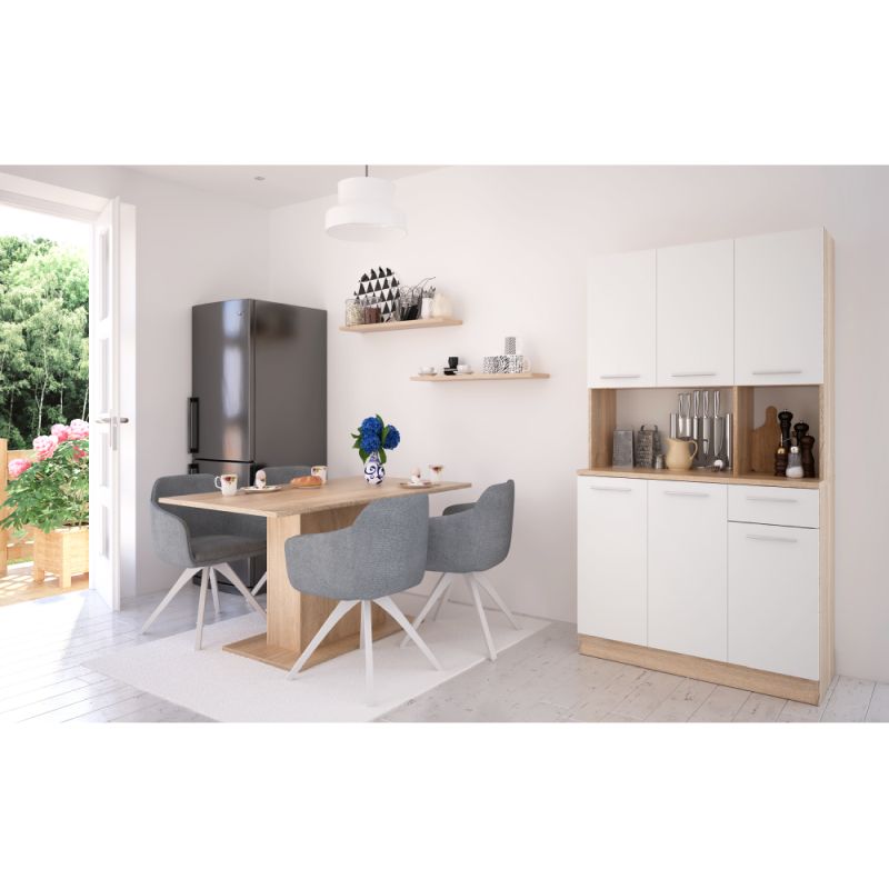 Šesťdverový kredenec, dub sonoma-biela