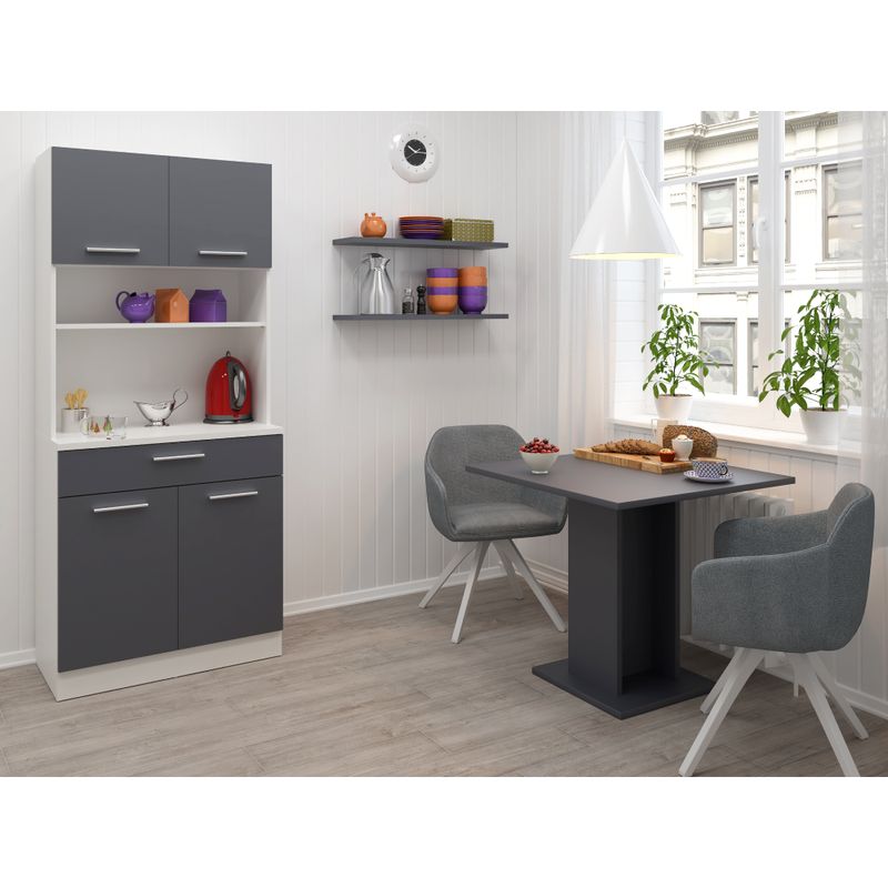 Štvordverový kredenec, biela-grafit