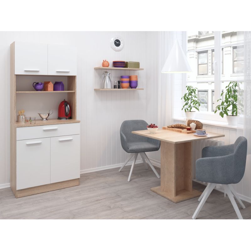 Štvordverový kredenec, dub sonoma-biela