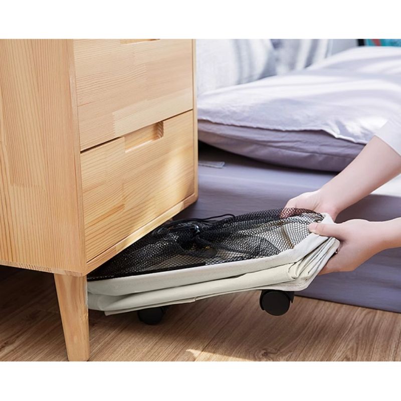 Skladací kôš na bielizeň s kolieskami, béžový