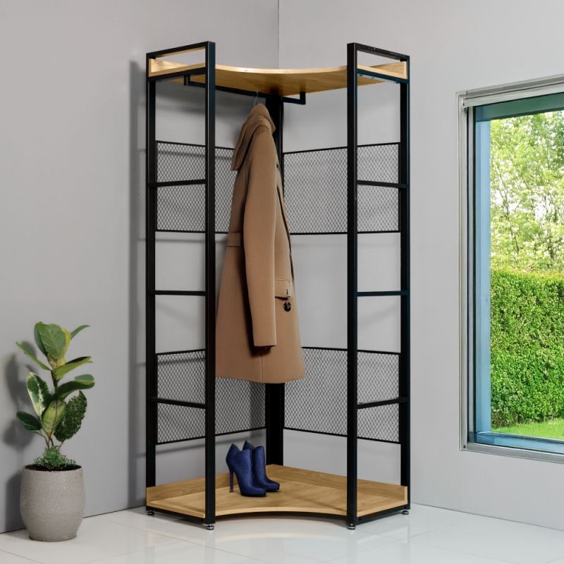 Štýlový rohový regál s policami TYP4, dub-čierna