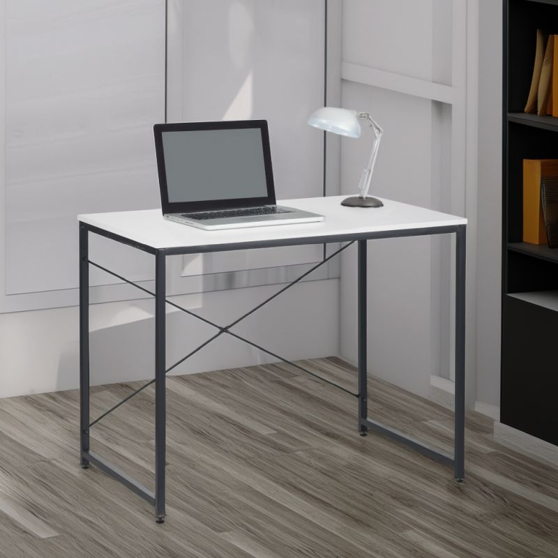 Písací stôl s kovovou konštrukciou, biela-čierna, 90x60 cm