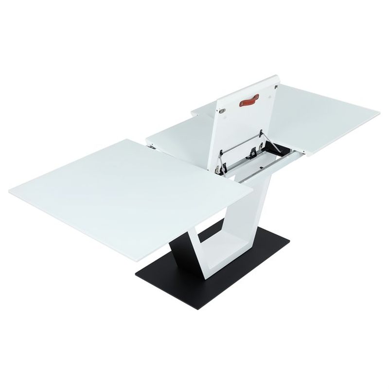 Stôl jedálenský rozkladací 160+50, biely matný lak, tvrdené sklo