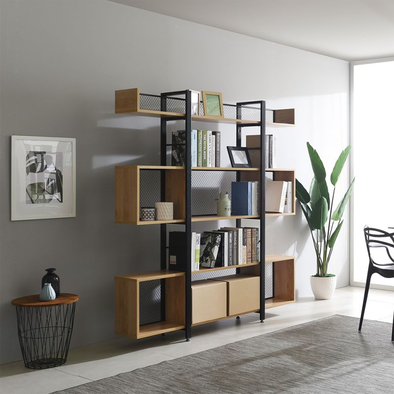 Štýlový 3-policový regál, dub-čierna