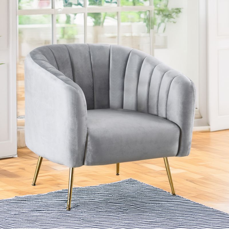 Dizajnové kreslo, sivá Velvet látka-gold chróm-zlatý