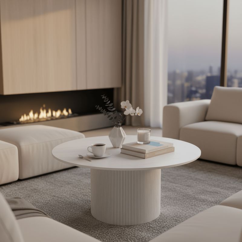 Originálny okrúhly konferenčný stolík, biely mramor-MDF, priemer 80