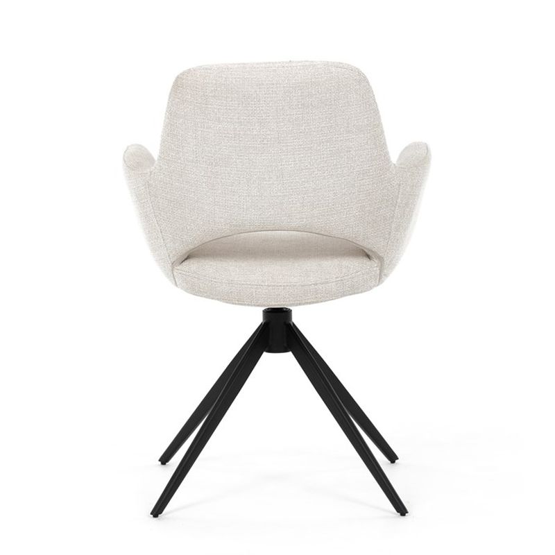 Elegantná jedálenská stolička v krémovej farbe, čierny kov